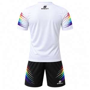 SINEWY ชุดเสื้อฟุตบอลสีขาวสำหรับผู้ชายพิมพ์ลายสายรุ้งแขนสั้นระบายความชื้นได้พอดีตัวสำหรับทุกฤดูกาลชุดกีฬา - Product Image 2