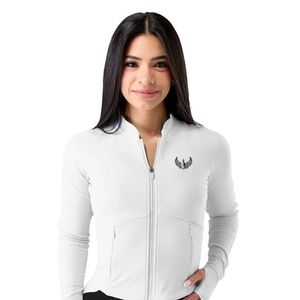 Women's White Full Zip Sports <b>Jacket</b> Long Sleeve Breathable Stretch Fitness <b>Workout</b> Running Yoga Activewear Performance <b>Jacket</b> - Product Image 1