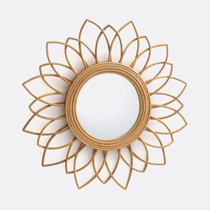 Flower shape rattan <b>mirrors</b> cheapest price decor wall-mounted <b>mirror</b> for hair salon spa hotel - Product Image 3