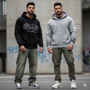 Sweat-shirts à capuche zippés personnalisés OEM, qualité supérieure, prix abordables, 100% coton molletonné épais, broderie vieillie et strass - Product Image 2