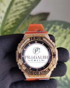 นาฬิกาควอตซ์ Pragalbh Jewels Iced Out Jesus King Of Kings สายสแตนเลสสตีล หรูหรา สไตล์ฮิปฮอป ประดับเพชร สำหรับผู้ชาย - Product Image 2