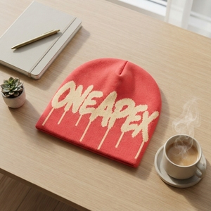 Red Cream Knit Beanie Hat Graphic <b>Winter</b> <b>Cap</b> Unisex Streetwear Fashion Headwear Custom Wholesale OEM Factory - Product Image 4