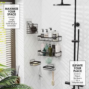 Organisateur de douche mural robuste sans perçage, lot de 5, étagère d'angle noire pour salle de bain - Product Image 4