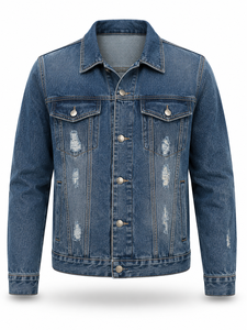 Chaqueta Vaquera para Hombre, Ecológica, Resistente al Viento, Estilo Desgastado, Corte Regular, Cierre de Botones, Estilo Urbano Informal, Color Sólido - Product Image 3