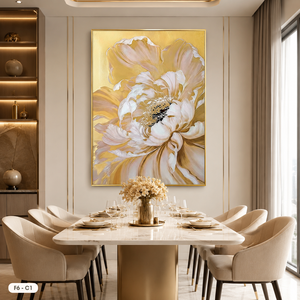 Cuadro Decorativo de Pared con Diseño Floral, Modelo F6-C1, Pintado a Mano por HALO, Arte Abstracto Original en Lienzo con Marco, Pintura al Óleo de Flores para el Hogar - Product Image 2