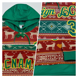 Sweat-shirt à capuche sportif personnalisé, brodé, rouge, vert Kelly, or, avec rennes de Noël 3D, festif, pour les fêtes, chaud pour l'hiver - Product Image 2