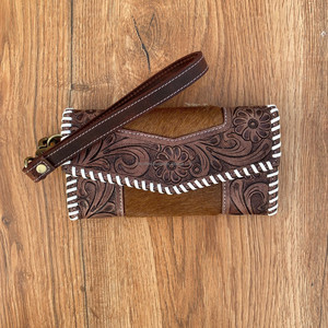 Pochette en fourrure de vachette Offre Spéciale portefeuille en cuir sculpté à la main élégant multi-utilisations portefeuilles en cuir occidental pour femmes - Product Image 3