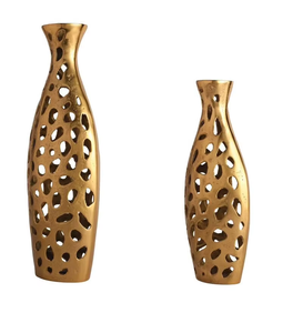 Juego de Jarrones de Metal Dorado Antiguo con Diseño Floral Calado, Botella Hueca de Aluminio, Urna Floral para Mesa, Decoración para Sala de Estar, Venta al por Mayor B2B - Product Image 2