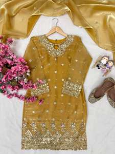 Women Designer Mustard Yellow Embroidered <b>Kurti</b> Pant Set with Dupatta | Ethnic Party Wear Salwar Suit for Wedding & Festive - Product Image 5