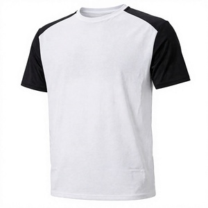 เสื้อยืดแขนราแกลนสีขาวดำสำหรับผู้ชาย ทรงปกติ ผ้าเจอร์ซีย์แห้งเร็ว คอกลม สไตล์ลำลอง - Product Image 4