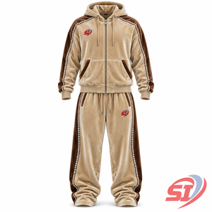 Ensemble de survêtement en velours personnalisé 280 GSM avec strass et cristaux, unisexe, sweat à capuche et pantalon, style Sandstorm Prestige, luxe, streetwear oversize - Product Image 1