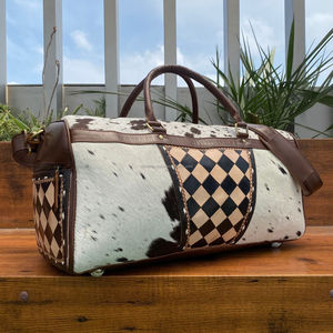 Popular logotipo personalizado tablero a cuadros conjuntos combinados de 2 piezas Fitness mano Tooled FIN DE SEMANA durante la noche cuero de vaca genuino bolsas de lona de viaje - Product Image 6