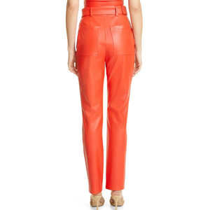 Pantalones de Cuero Genuino de Cintura Alta y Corte Ajustado para Fiestas y Uso Casual, Pantalones de Cuero Personalizados para Mujer, Pantalones de Moda de Cintura Alta - Product Image 3