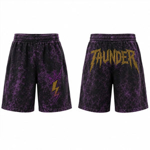 Pantalones Cortos Morados Tie-Dye para Hombre con Logotipo de Corona de Rayo Bordado, Cintura Elástica, Estilo Urbano, Transpirables - Product Image 1