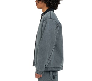 Veste de travail en denim délavé pour homme, broderie graphique, fermeture éclair intégrale, design décontracté surdimensionné, veste en denim pour l'hiver, veste de travail - Product Image 4