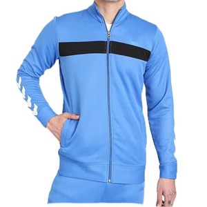 Men's Light Blue Full Zip Tracksuit Sporty Style With Side Pockets Stand Collar Regular Fit Spring Wear Color Blocking Design - Product Image 1
