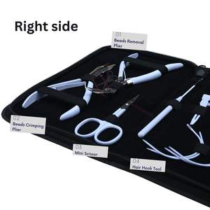 Kit d'outils pour extensions de cheveux Salon White avec pinces à sertir en acier inoxydable, crochet à cheveux et outil de séparation des mèches - Product Image 3