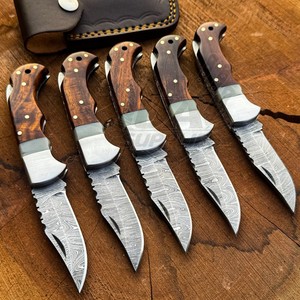 Professional Hand Forged Damascus Steel Pocket Knife Wood Handle Clip Point Back <b>Lock</b> Folding Folder Industrial Grade OEM ODM - Product Image 1