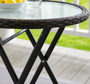 Outdoor Rattan <b>Bistro</b> Set With Round Glass <b>Table</b> And Two Chairs For Garden Patio Use - Product Image 4