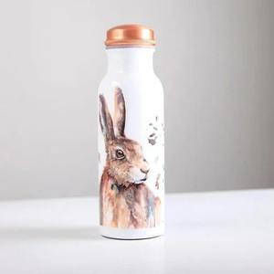 Ayurvedic pure copper <b>White</b> Metal <b>Water</b> <b>Bottle</b> With Kingfisher Print Copper Lid Portable Travel Flask Modern Design - Product Image 3