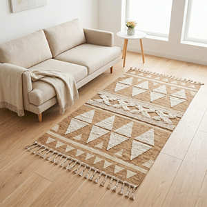Tapis de couloir en coton bohème avec motif géométrique noir minimaliste pour couloir, entrée, cuisine et intérieurs modernes - Product Image 5
