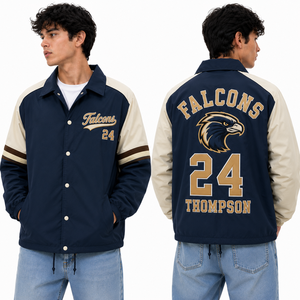 Blouson Coach en Gros Personnalisable Broderie Logo Équipe Nom Joueur Imperméable Boutons Pression Fournisseur Vêtements de Sport Fabricant OEM - Product Image 2