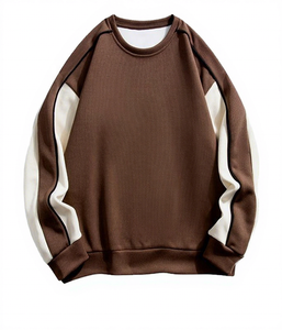Sudadera de Hombre Oversize Marrón con Manga Raglán, Cuello Redondo, Tejida, Casual, Color Sólido, para Otoño - Product Image 1