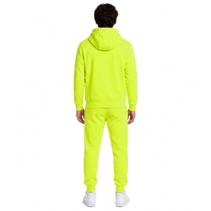 Survêtement à capuche vert néon pour homme, longueur intégrale, couleur unie, en coton, décontracté, avec cordon de serrage et poches latérales - Product Image 2