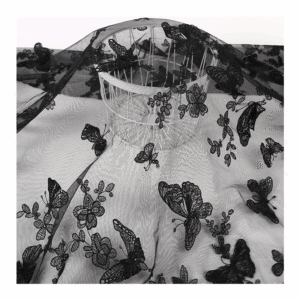 Tela de Bordado de Alta Gama CXT004-2, 100% Poliéster, Tul con Encaje, Bordado 3D de Mariposas Grandes - Product Image 3