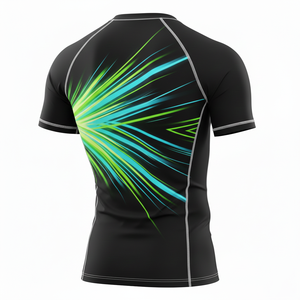 T-shirt de compression à manches courtes premium, sublimé, avec coutures renforcées, tissu respirant et durable, pour MMA, BJJ, surf et entraînement. - Product Image 2