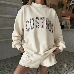 Women's Winter Oversized Crew Neck Terry Fabric Polyester/Cotton <b>Sweatshirt</b> Breathable Quick Dry Eco-Friendly Long Sleeve - Product Image 1