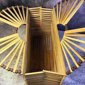 Vietnam Vintage Japanese <b>Collapsible</b> Bamboo Bead Handbag Mid Century Folding Wooden Slatted Expandable Tote Basket Bag Supplier - Product Image 6