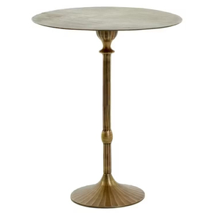 Mesa Auxiliar Redonda Contemporánea con Tapa de Piedra, Base de Pedestal de Metal Bronce, Mesa Auxiliar Redonda de Metal Estilo Boho Chic - Product Image 6