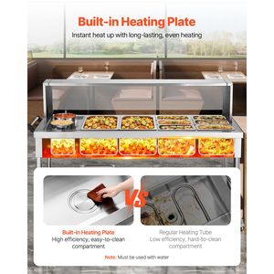Scaldavivande Elettrico Professionale con 8 Vaschette + 2 Pentole 1800W, Controllo Manuale della Temperatura con Protezione - Product Image 2