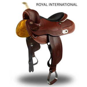 Silla de Montar Western Premium de Cuero Repujado con Asiento Acolchado Negro y Estribos, Equipo Ecuestre para Vaqueros, para Ranchos, Senderos y Rodeos - Product Image 1