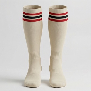 Chaussettes mi-hautes pour hommes, couleur crème, rayées, tricotées, respirantes, en coton, pour un usage quotidien, style régulier, printemps - Product Image 1