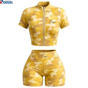 Conjunto Deportivo de 2 Piezas de Camuflaje Personalizado para Mujer, Top Corto con Cremallera de Manga Corta, Pantalones Cortos de Cintura Alta, Transpirable y Elástico, Primavera Verano - Product Image 6