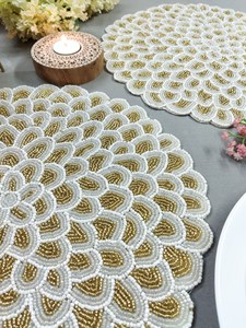 Premium Beaded Embroidered <b>Placemats</b> Handmade Decorative <b>Table</b> Mats for Stylish <b>Dining</b> Room Home Kitchen Party and Wedding Decor - Product Image 4