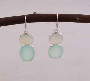 Natural Aqua Chalcedony & Opalite <b>Earrings</b> 925 <b>Sterling</b> <b>Silver</b> Jewelry Manufacturer Wholesale Handmade Gemstone Drop <b>Dangle</b> - Product Image 5