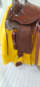 Silla de montar western premium de cuero genuino, hecha a mano, para carreras de barriles, duradera, para rodeo, ranch y senderismo, venta al por mayor - Product Image 2