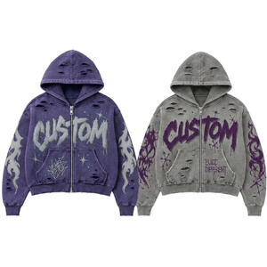 Custom Graphic Zip Hoodie Vintage Acid Wash Heavyweight Cotton Streetwear Apparel for Men Women - Product Image 6