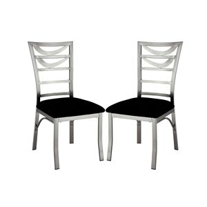 Set di 2 Sedie da Pranzo Contemporanee in Metallo Argentato con Rivestimento Satinato, Seduta in Microfibra Nera e Schienale a Scala per Sala da Pranzo - Product Image 2