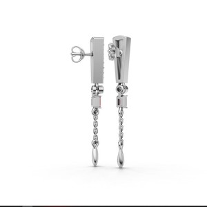 Boucles d'oreilles pendantes en or 18 carats avec diamant rose de laboratoire certifié IGI, taille émeraude, et chaîne à pampilles - Product Image 3