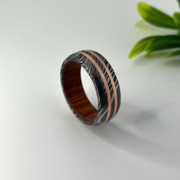 Bague de mariage en acier damas gris pour homme, à la mode, incrustée de cuivre, torsadé, style baril de whisky classique pour fiançailles