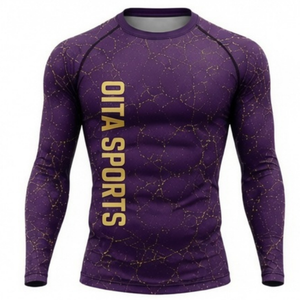 Ensemble de vêtements de sport pour homme, manches longues et leggings, couleur violet foncé, performance active, compression, entraînement, fitness, gym, sportswear, athlétique - Product Image 3