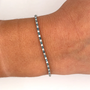 Bracelet chaîne classique en acier inoxydable plaqué rhodium avec diamants ronds taille brillant sertis en canal, bijoux unisexe - Product Image 4
