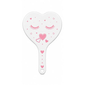 Heart-Shaped Handheld Mirror Pink and White with Hearts and Eyelashes Design <b>Plastic</b> Frame Single Side Makeup Mirror - Product Image 3