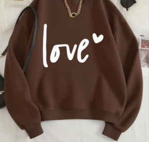 เสื้อสเวตเชิ้ตผู้หญิงสีชมพู คอกลม ทรงโอเวอร์ไซส์ ผ้าคอตตอนผสมสไตล์วินเทจ ปักลายตัวอักษรคำว่ารัก แขนยาว สวมใส่สบายๆ - Product Image 5