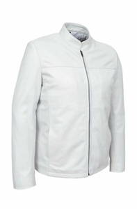 Chaqueta de Cuero Genuino Blanca para Hombre, Cuello Alto, Cierre de Cremallera, Estilo Casual, para Otoño - Product Image 3