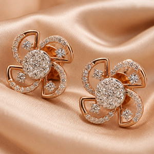 Boucles d'oreilles clous florales en or 14 carats de luxe avec diamants étincelants, bijoux élégants pour mariée et soirée pour femme - Product Image 3